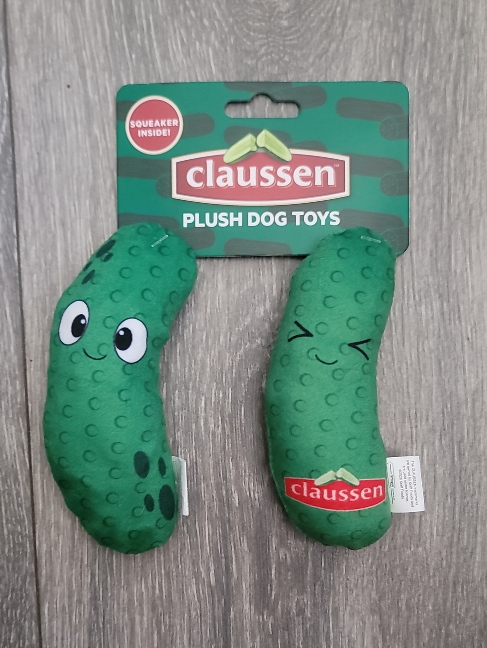Claussen Green Pickle Plush Dog Toy - Set of 2